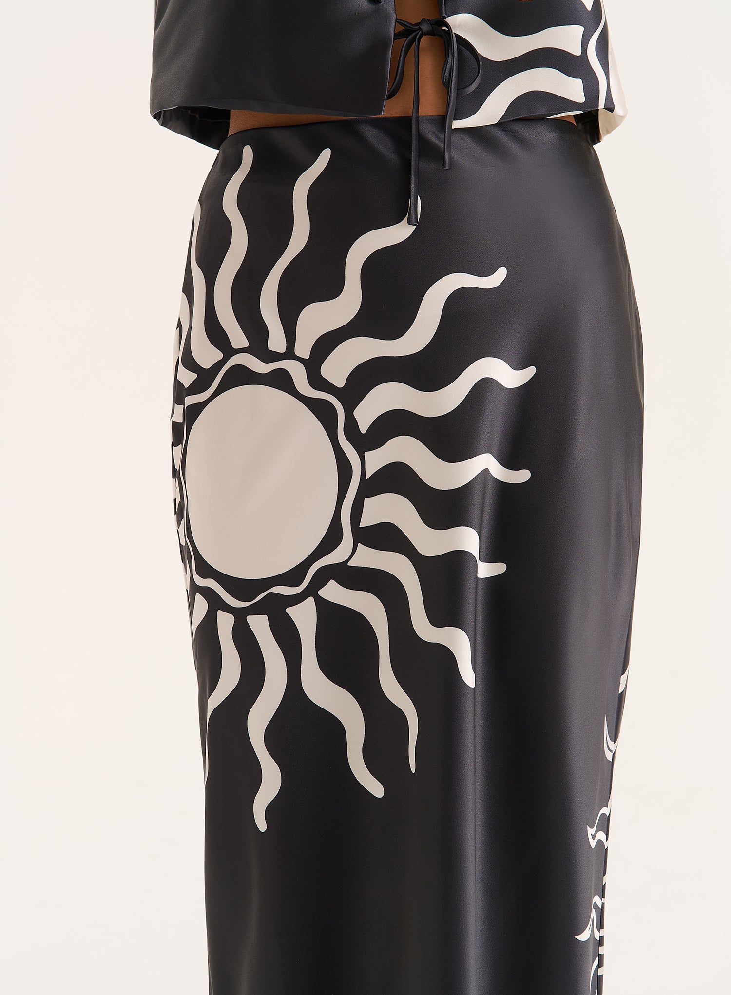 Black Sun Print Satin Maxi Skirt